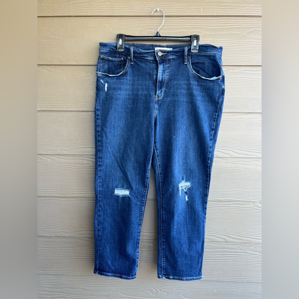 Levi’s 724 High Rise Crop Straight Jeans Distressed 34 Women’s Medium Dark Wash‎